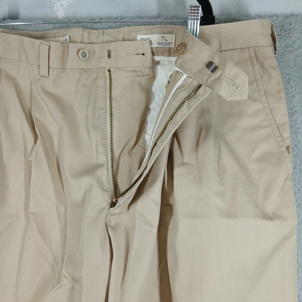 John W. Nordstrom Pleated Cuffed Cotton Chino Pants 40x30 Khaki Beige